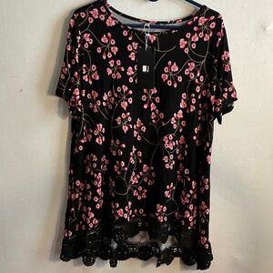 Chic Black and Pink Floral Women's Top